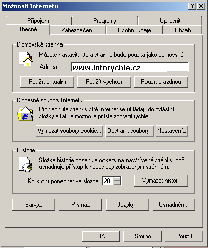 Jak nastavit inforychle.cz jako domovskou stránku - Microsoft Internet Explorer